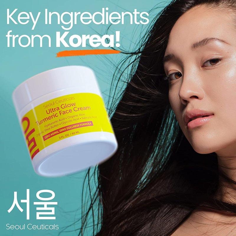 Seoul Ultra Glow Turmeric Face Moisturizer with Hyaluronic Acid, Organic Shea Butter, Glycolic Acid, and Salicylic Acid - Korean Skincare for Youthful Skin, Comfort  & Skin Repair