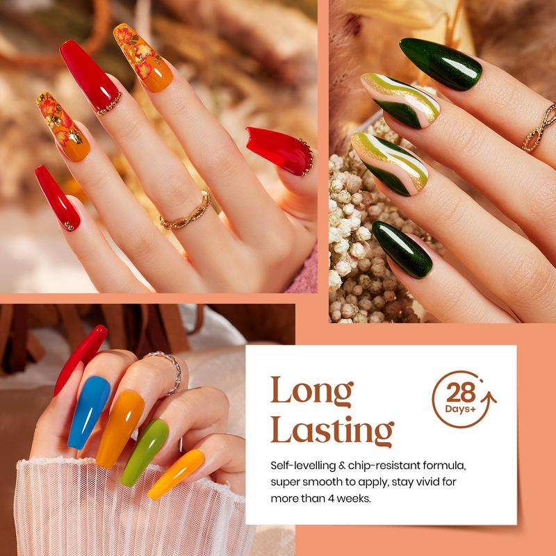 Beetles Gel Polish 23Pcs Gel Colors Red Green Blue Orange Fall Autumn Gel Nail Polish Set with Base Gel Top Coat Soak off UV Golden Glitter Glossy Nail Kit Gifts for Women Girls