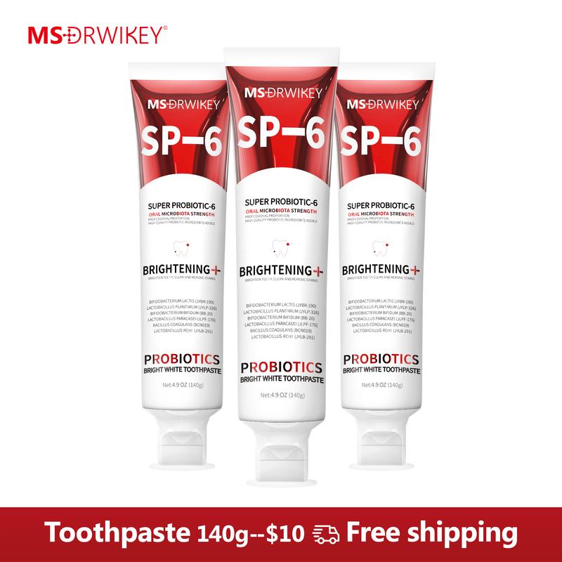 MSDRWIKEY SP-6 Probiotic Whitening & Fresh Breath Toothpaste Set - 140g x 3 - Oral oral care long-lasting fresh