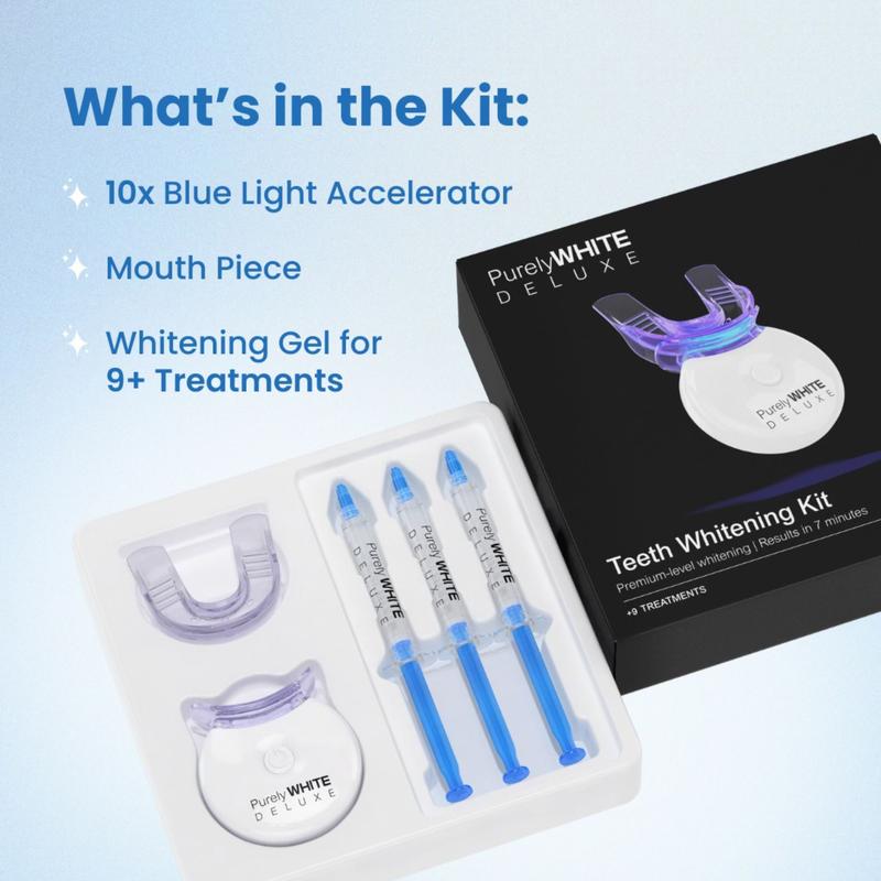 PurelyWHITE Teeth Whitening Kit | Advanced 10X LED Light, Instant Whitening, Oral Stain Remover For Sensitive Teeth