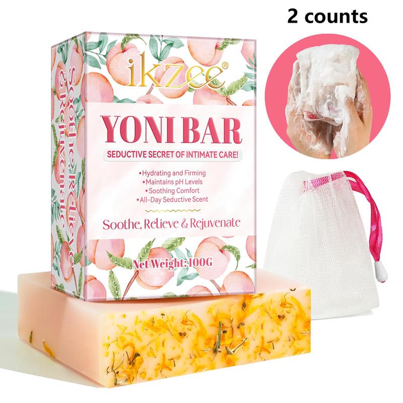 Peach Flavor Yoni Bar, 1 Box Moisturizing Soap With 1 Count Random Color Foaming Net, Women's Bath Intimate Cleaning Soap