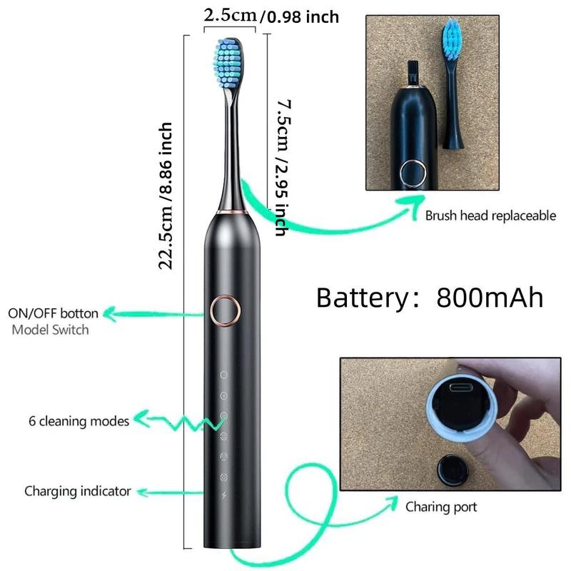 Electric Toothbrush Set for Christmas Gift, 1 Box Rechargeable Sonic Teeth Cleaning Toothbrush with 8 Counts Brush Heads & Storage Box, Oral Care Product for Adults