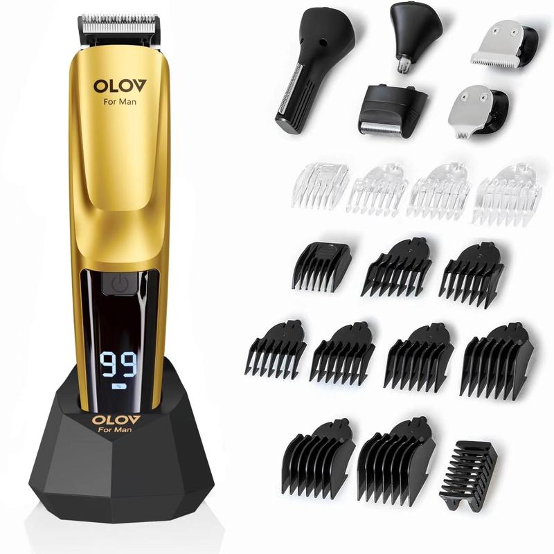 OLOV Beard Hair Trimmer for Men - All-in-One Mens Grooming Kit with Trimmer for Beard, Nose,face, Cordless Hair Clippers Electric Razor, Black Comfort