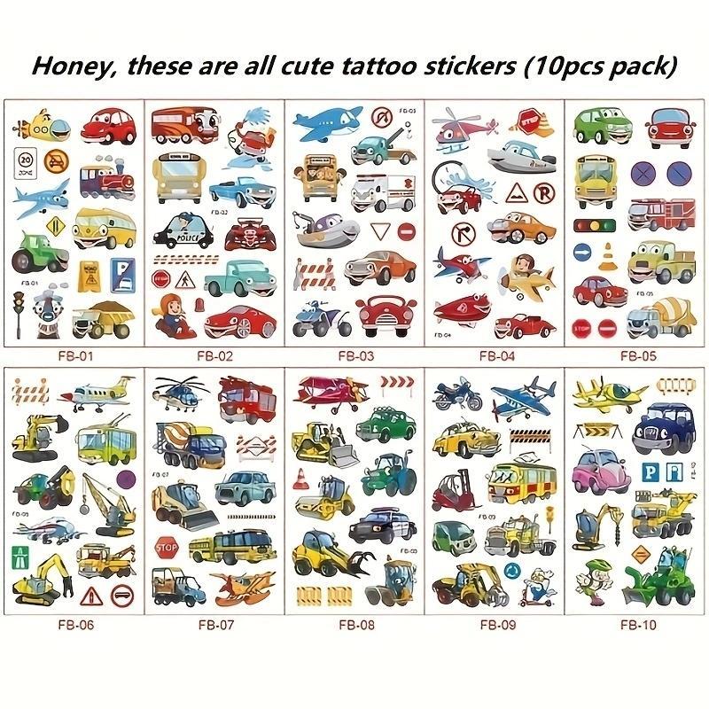 Cartoon Car Pattern Temporary Tattoo Sticker, 10pcs pack Waterproof Arm Tattoo Stickers for Children, Body Decoration for Kids & Adults