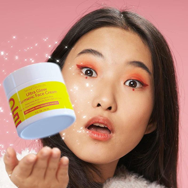 Seoul Ultra Glow Turmeric Face Moisturizer with Hyaluronic Acid, Organic Shea Butter, Glycolic Acid, and Salicylic Acid - Korean Skincare for Youthful Skin, Comfort  & Skin Repair