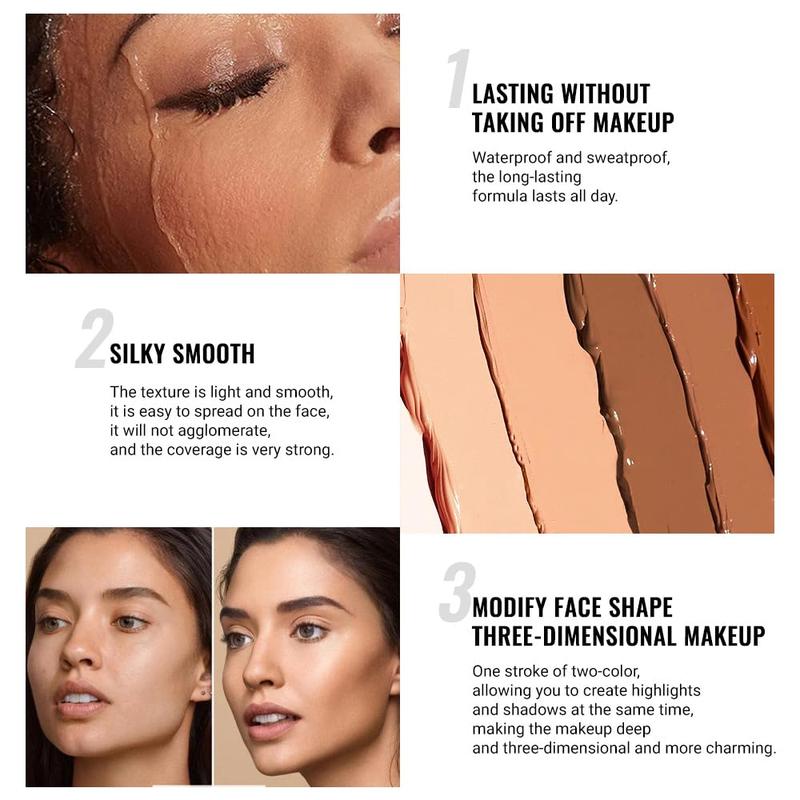 4 Color Highlighter Contour Stick,Cream Contour Palette Kit for Beginners,Bronzer Contouring Sticks,contorno maquillaje para mujer en oferta,Concealer Stick Primer Face Makeup Brightener,02+03