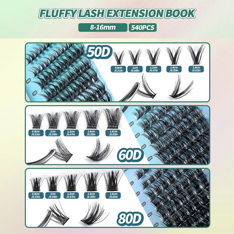 Mixed Length Individual Lashes, 540pcs set Natural Look Eyelash Extensions, Self Grafting Curl Eyelashes, False Eyelashes for Women & Girls Makeup, Christmas Gift