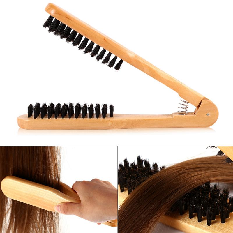 Professional Hairdressing Comb Double Brushes Wooden Anti static Hair Straightener Tool