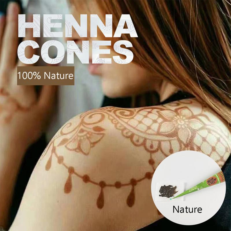 Henna Tattoo Cones (Pack of 12) 25g Each - Fresh, Safe & Natural Long Lasting Henna Tattoo Cone Set Makeup Powder