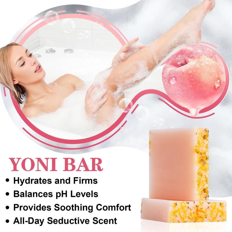 Peach Flavor Yoni Bar, 1 Box Moisturizing Soap With 1 Count Random Color Foaming Net, Women's Bath Intimate Cleaning Soap