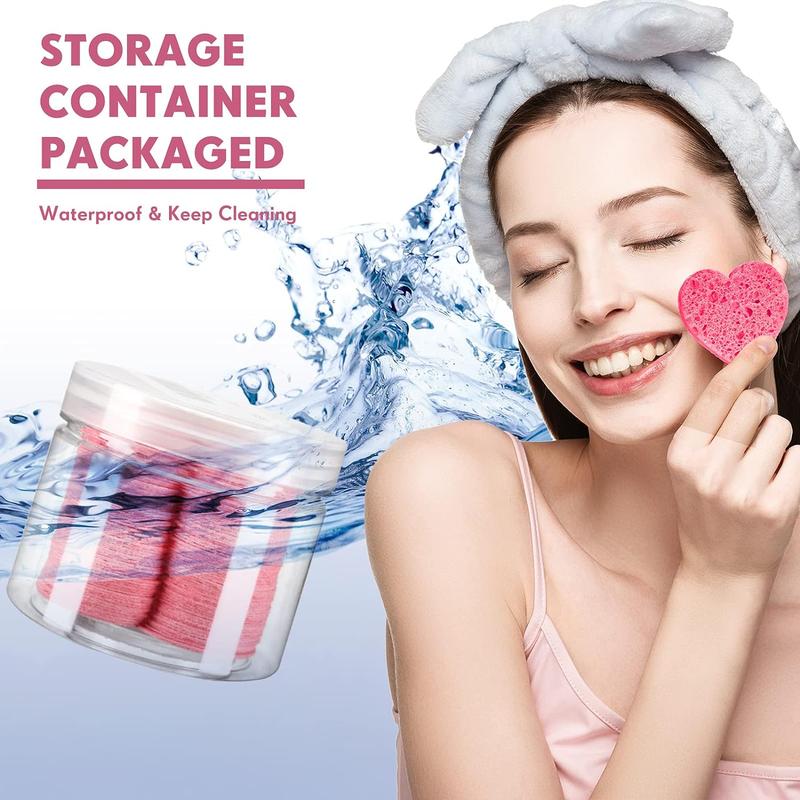 Comfort Skincare Heart Shaped Facial Cleansing Sponge, 60pcs Heart-shaped Compressed Facial Sponge, Professional Cosmetic Spa Facial Sponges, Summer Gift, Beauty Blenders