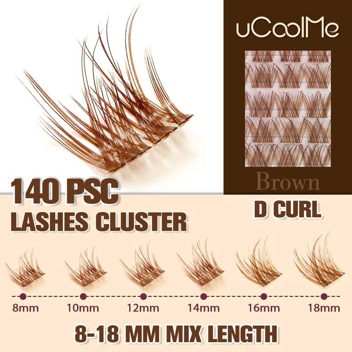 uCoolMe Brown Lash Clusters Kit | uCoolMe Secret Style DIY Lash Extension Kit Natural Eyelash Extension Kit with Bond and Seal 8-18mm D Curl Makeup Brown Individual Lashes Clusters Eyelashes Extensions Kit Beginner Friendly Thanksgiving gift