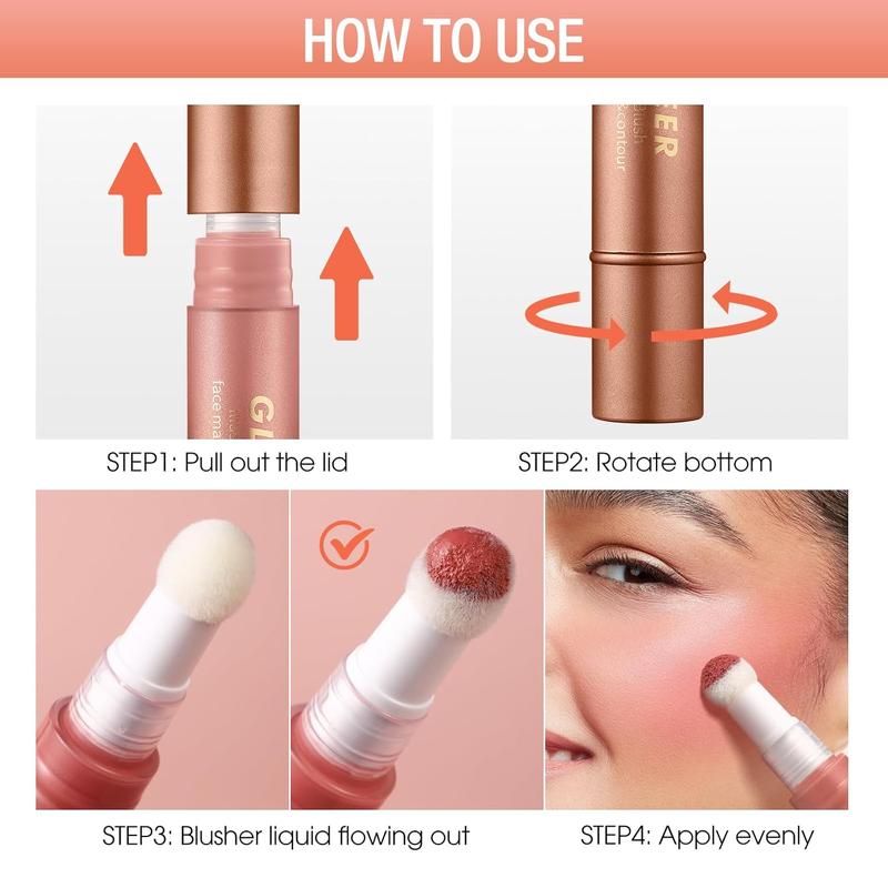 Blush Stick,Liquid Blush Stick,Silky Smooth Creamy Formula,Lightweight Blendable Blush Rouge Stick,Naturally Sculpted Look Professional Beauty Makeup Blush (01 02)