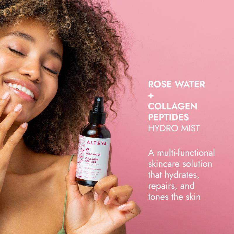 Alteya Rose Water Hydro Mist - Gentle Facial Toner with Collagen Peptides and Hyaluronic Acid - Hydrating Facial Skincare - Safe for Sensitive Skin