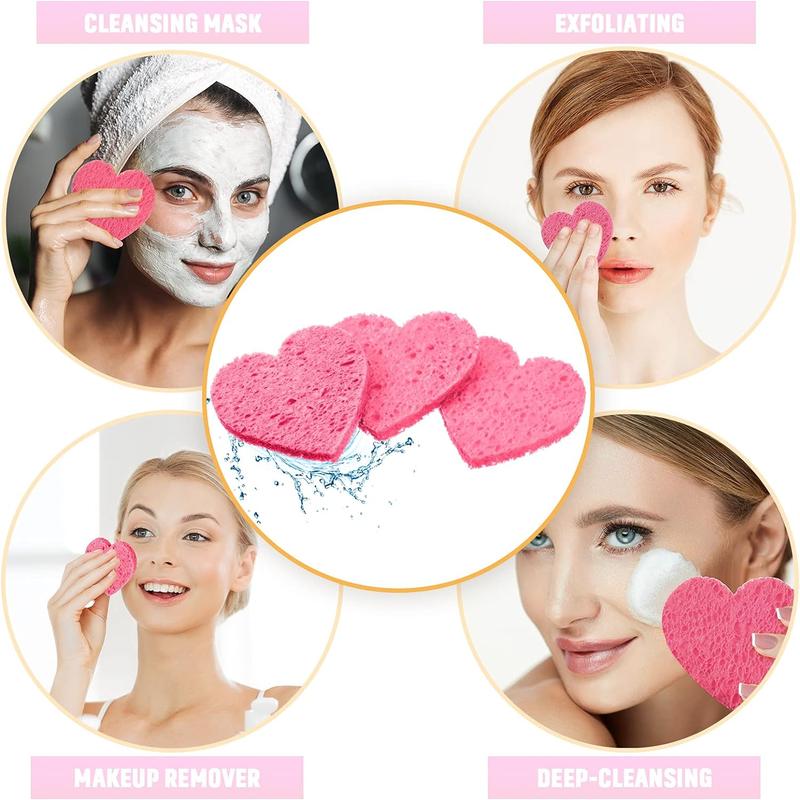 Comfort Skincare Heart Shaped Facial Cleansing Sponge, 60pcs Heart-shaped Compressed Facial Sponge, Professional Cosmetic Spa Facial Sponges, Summer Gift, Beauty Blenders