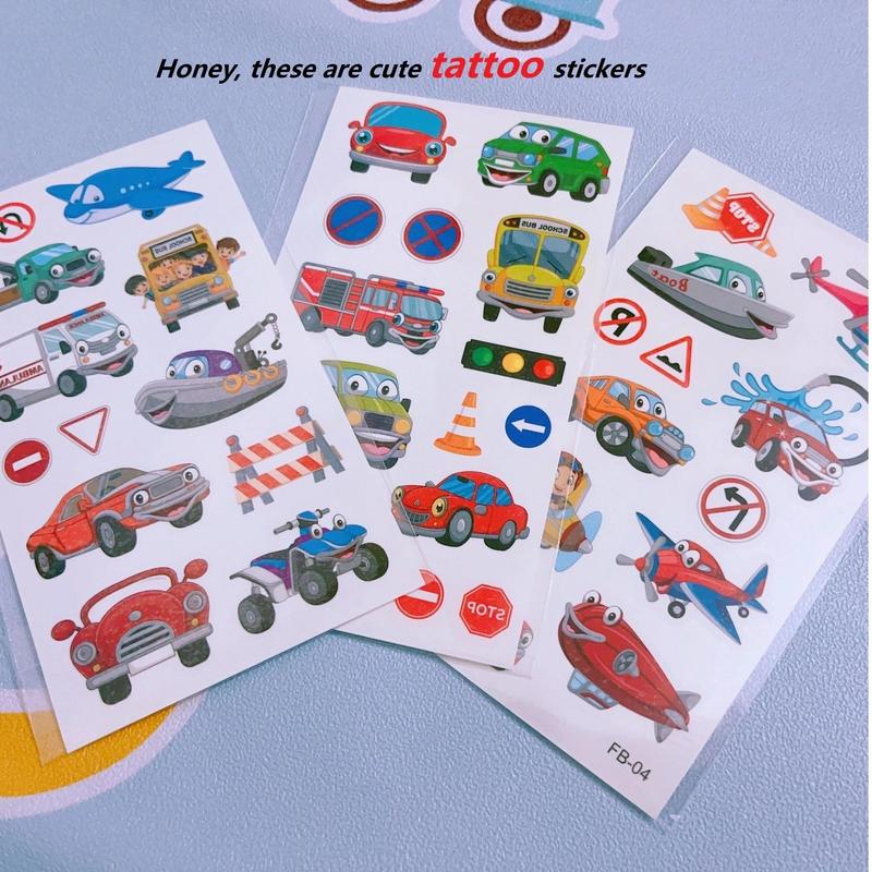 Cartoon Car Pattern Temporary Tattoo Sticker, 10pcs pack Waterproof Arm Tattoo Stickers for Children, Body Decoration for Kids & Adults