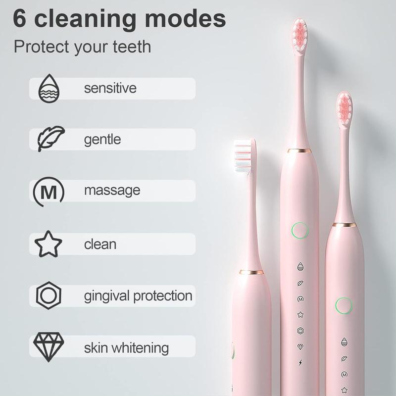 2 Pack Sonic Electric Toothbrush for Adults and Kids, Rechargeable Electric Toothbrushe with 8 Brush Heads, 6 Modes, 2 Minutes Smart Timer, 4 Hours Fast Charge for 45 Days(White-Black)