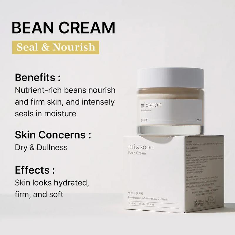 [mixsoon Official Shop] Bean Cream (1.69 Fl. Oz, 50ml) | Vegansnail Moisturizer Face Cream for Intense Moisture, Glow Skin, Hydrating & Soothing