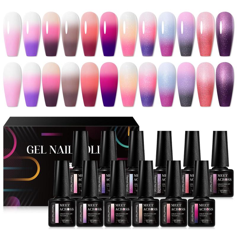 Color Changing Gel Nail Polish Set, 12pcs set Temperature Changing Semi Permanent Nail Art Gel Varnish, Nail Art & Nail Polish for Women & Girls