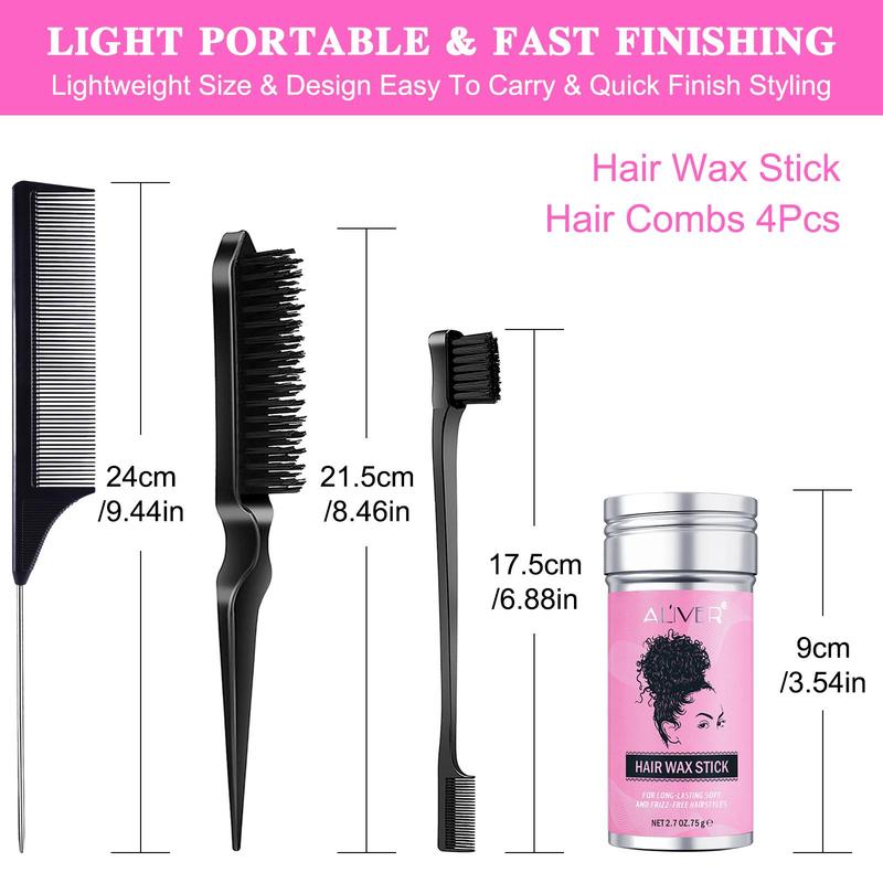 Hair Wax Stick with 3 Counts Comb, Long-lasting Styling Hair Wax Stick, Non-greasy Hair Styling Product for Women & Men