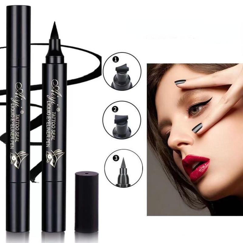 Summer Double-ended Eyeliner with Seal, Waterproof Long Lasting Eyeliner Pen, Professional Daily Makeup Accessories, Cosmetic Gift, Eyeliner Stamp, Eye Cosmetic for Music Festival Makeup, Summer Gift