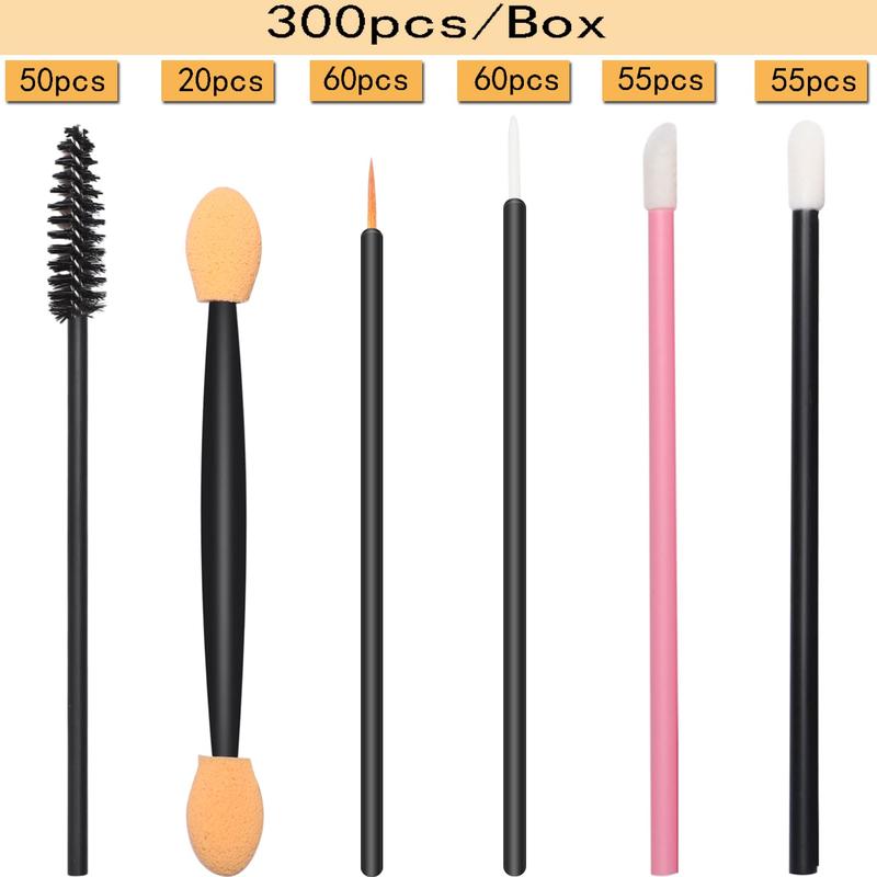 300pcs Disposable Makeup Tool Kit,Brow brush Mascara brush Lip Applicators Eyeshadow applicators Eye liner brush, Makeup Disposable Accessories With Organizer Box BLACK