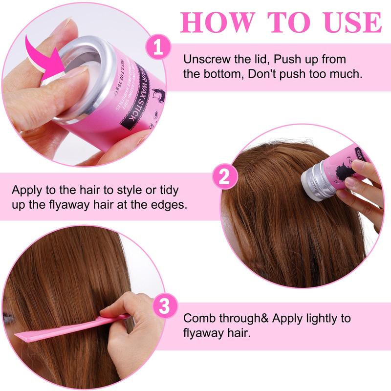 Hair Wax Stick with 3 Counts Comb, Long-lasting Styling Hair Wax Stick, Non-greasy Hair Styling Product for Women & Men