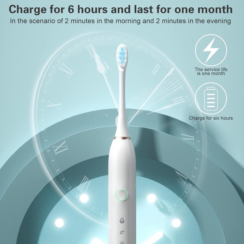 2 Pack Sonic Electric Toothbrush for Adults and Kids, Rechargeable Electric Toothbrushe with 8 Brush Heads, 6 Modes, 2 Minutes Smart Timer, 4 Hours Fast Charge for 45 Days(White-Black)