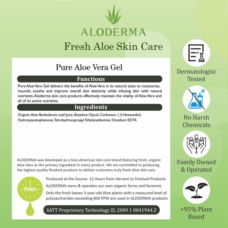 ALODERMA Pure Organic Aloe Vera Gel Made within 12 Hours of Harvest for Face, Body, Scalp, & Hair - Soothing Hydrating Aloe Gel, 7oz Gentle Skincare