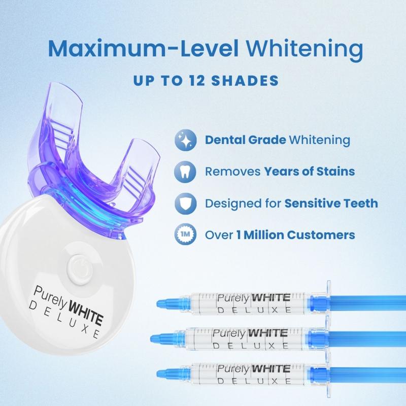 PurelyWHITE Teeth Whitening Kit | Advanced 10X LED Light, Instant Whitening, Oral Stain Remover For Sensitive Teeth