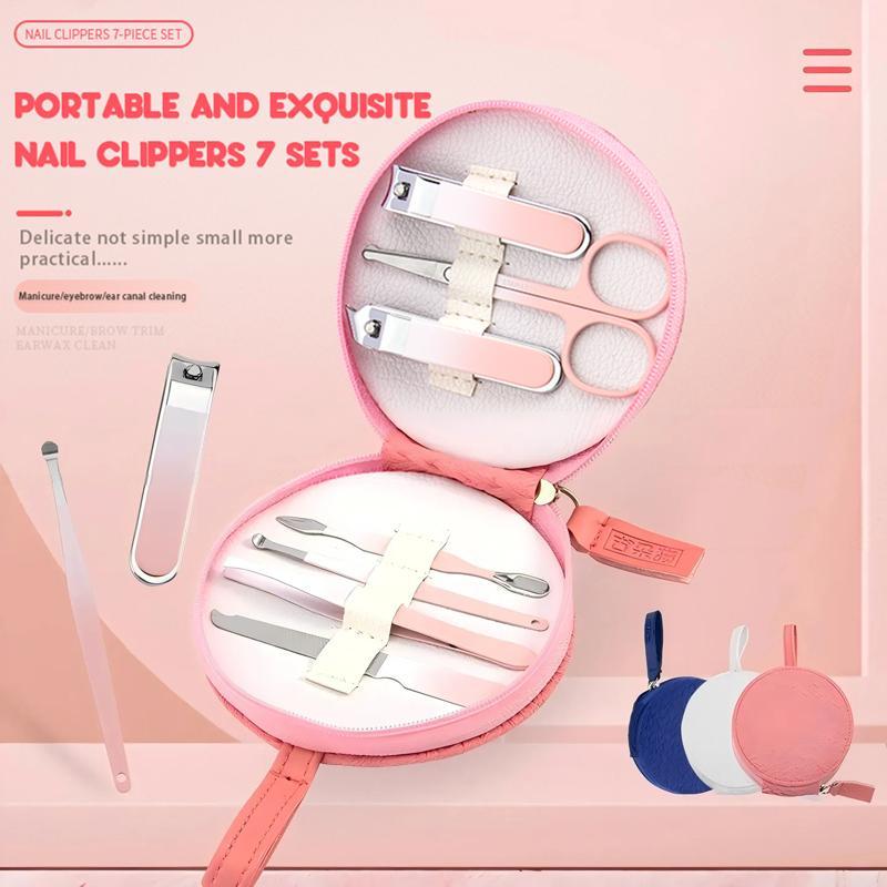 Portable Nail Clipper Set, 7 Counts set Professional Nail Clipper Kit with Storage Case, Manicure & Pedicure Tool for Home & Travel