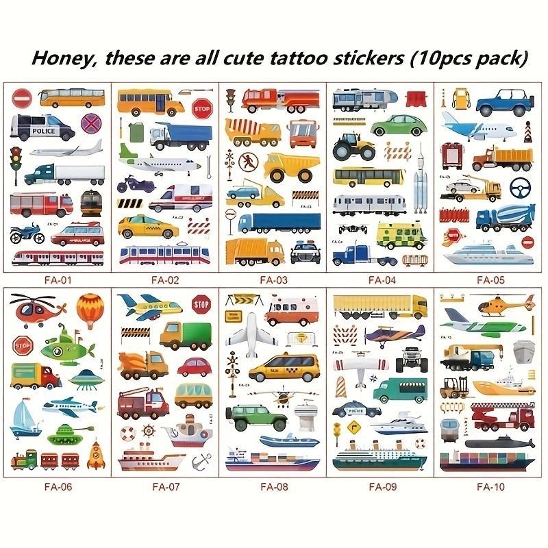 Cartoon Car Pattern Temporary Tattoo Sticker, 10pcs pack Waterproof Arm Tattoo Stickers for Children, Body Decoration for Kids & Adults