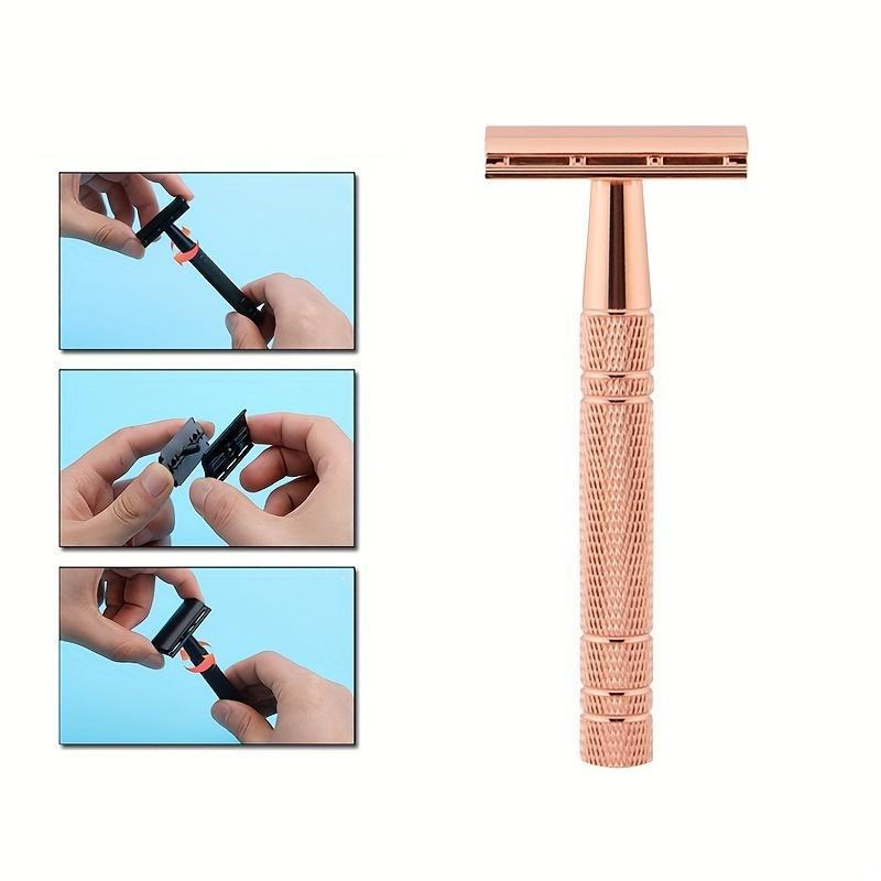 Classic Safety Razor, 1 Count of Razor & 5 Counts of Blade, Reusable Razor for Men and Women, Skin Care Products