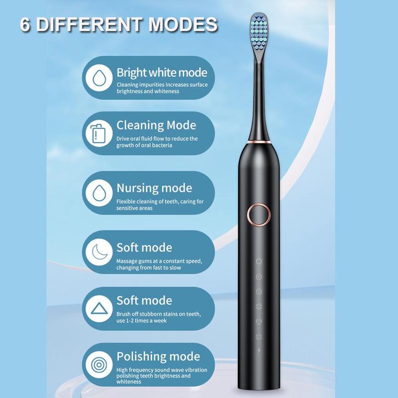 Portable Electric Toothbrush, 1 Set Electric Toothbrush with 6 Cleaning Modes & Time Reminder, Oral Care Product for Adults