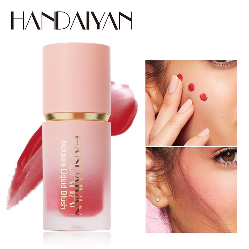 HANDAIYAN Velvet Mousse Liquid Blush, Matte Natural Silky Smooth Blush Stick with Applicator, Lightweight, Long-wearing, Smudge Proof, Natural-looking Makeup Cosmetic