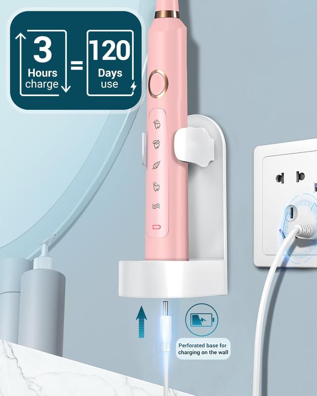 RTAUYS M5 Sonic Electric Toothbrush for Adults - Rechargeable Electric Toothbrushes with 8 Brush Heads & Holder, Travel Case, Power Electric Toothbrush with Holder，120 Days Battery Life