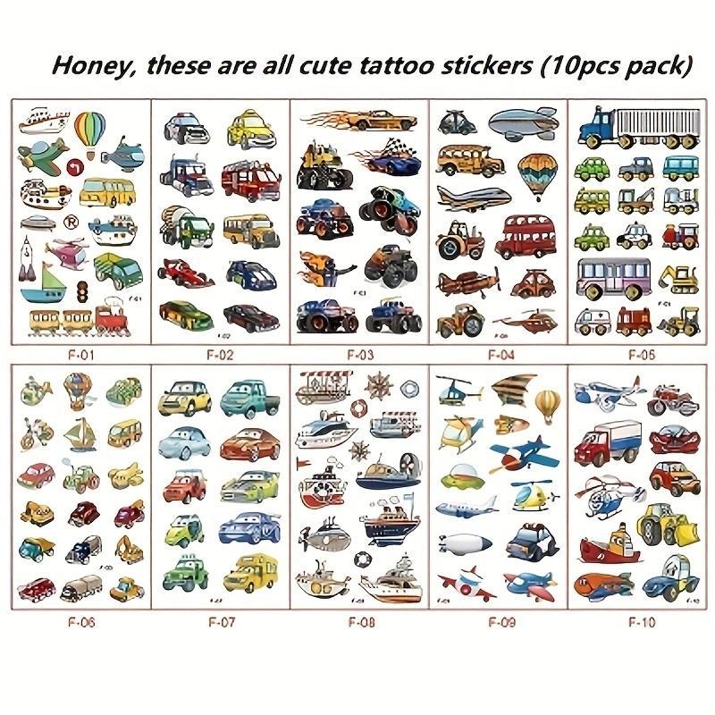 Cartoon Car Pattern Temporary Tattoo Sticker, 10pcs pack Waterproof Arm Tattoo Stickers for Children, Body Decoration for Kids & Adults