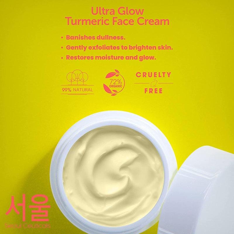 Seoul Ultra Glow Turmeric Face Moisturizer with Hyaluronic Acid, Organic Shea Butter, Glycolic Acid, and Salicylic Acid - Korean Skincare for Youthful Skin, Comfort  & Skin Repair