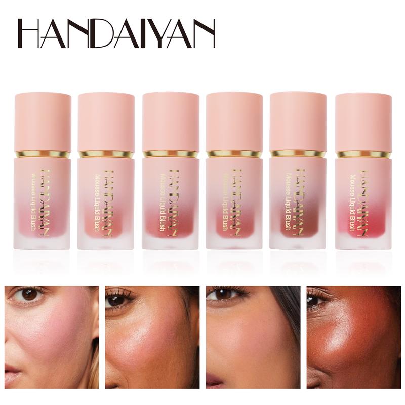 HANDAIYAN Velvet Mousse Liquid Blush, Matte Natural Silky Smooth Blush Stick with Applicator, Lightweight, Long-wearing, Smudge Proof, Natural-looking Makeup Cosmetic