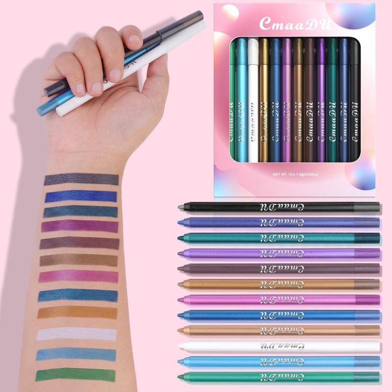 12 Colors Eyeshadow Eyeliner Pen, 12pcs set Long Lasting Eyeliner Pencil, Beauty & Personal Care Eye Makeup Tool for Women & Girls Gift