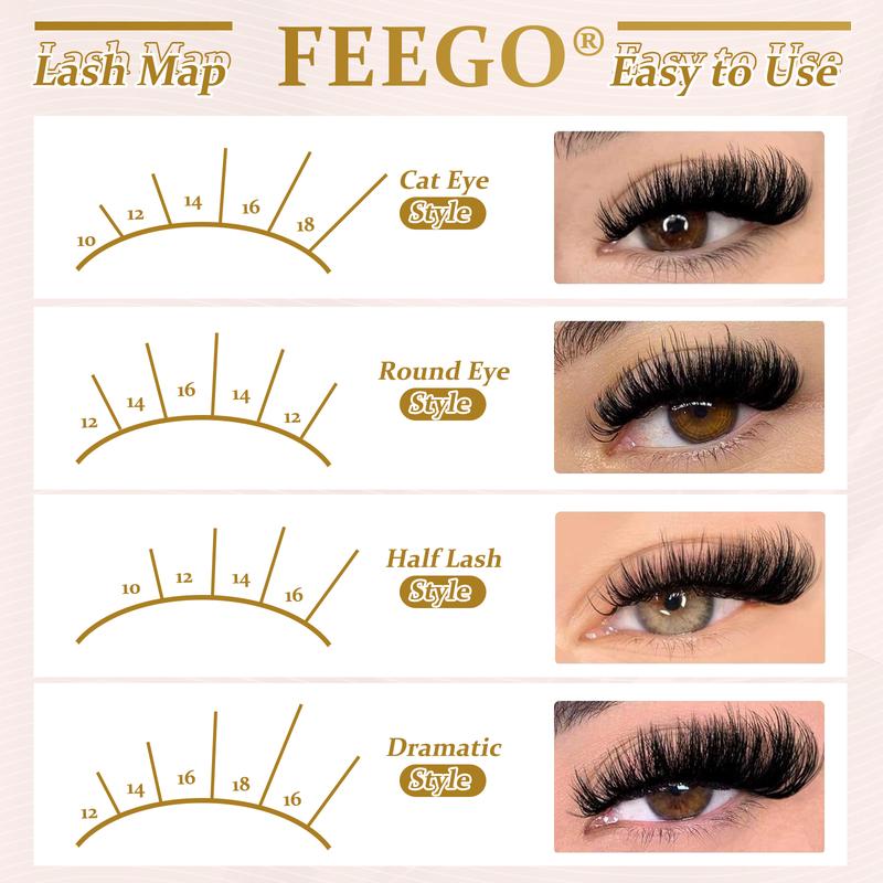 FEEGO 280Pcs False Eyelashes 60D80D 10-18MM Fluffy Eyelash Kit with Tweezers Brush Remover Bond and Seal D Curl Lash Extensions Set novice DIY and professional cosmetologists to use Dense Eyelashes Quick Drying Styling Makeup Cosmetic