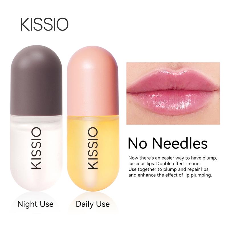 KISSIO Lip Plumper Set,Refer to reviews before purchasing,the effect varies from person to person. If you don't meet your expectations, please seek help from customer service. Very Small Package, Easy to Carry,Natural Lip Care,Day and Night use(2PCS)