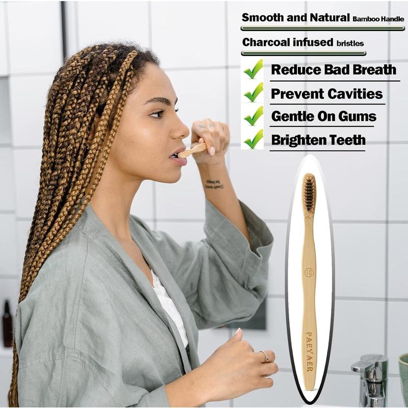 20 Count Bamboo Toothbrushes (Soft+Medium), Natural Wood Toothbrushes Bulk, Eco-Friendly, BPA Free, Biodegradable & Compostable Charcoal Wooden - Reusable Travel Toothbrushes