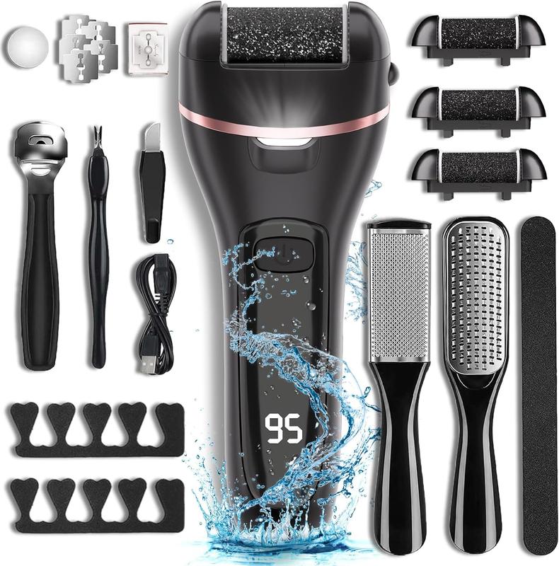 Electric Callus Remover for Feet with 3 Roller Heads 2 Speed Rechargeable Waterproof Professional  Nail Pedicure Kit 17 in 1 Foot File Tools Perfect for Dead Hard Cracked Dry Skin Nail