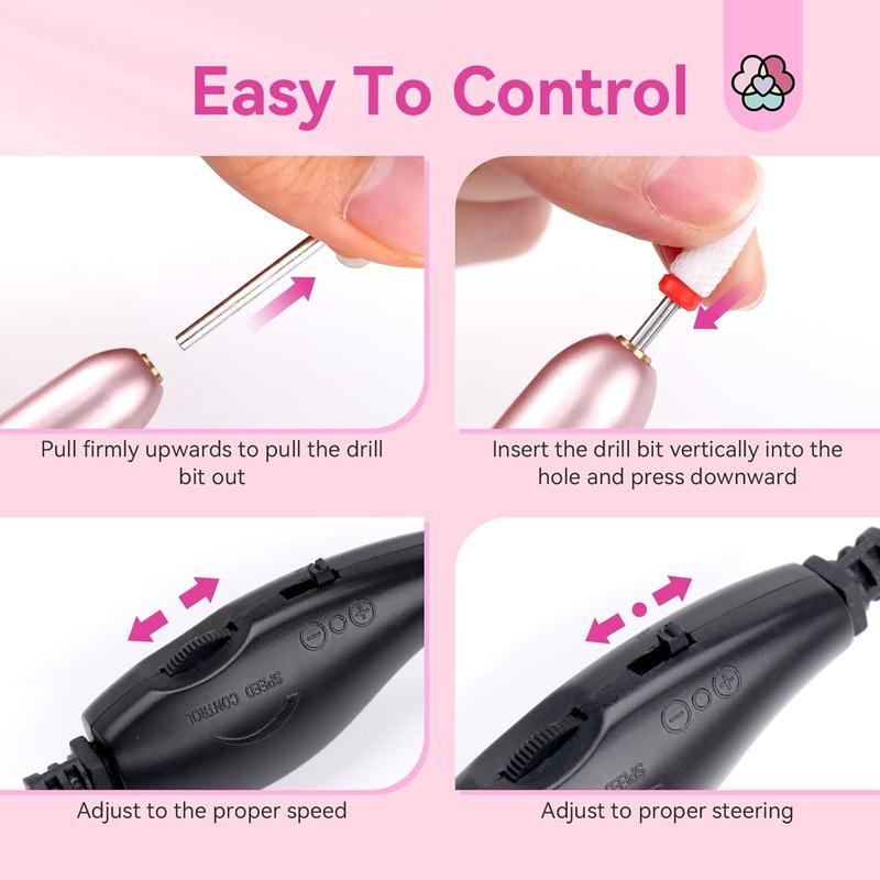 Electric Nail Drill - Electric Nail File Efile Nail Drill Professional Manicure with 6PCS Nail Drill Bits