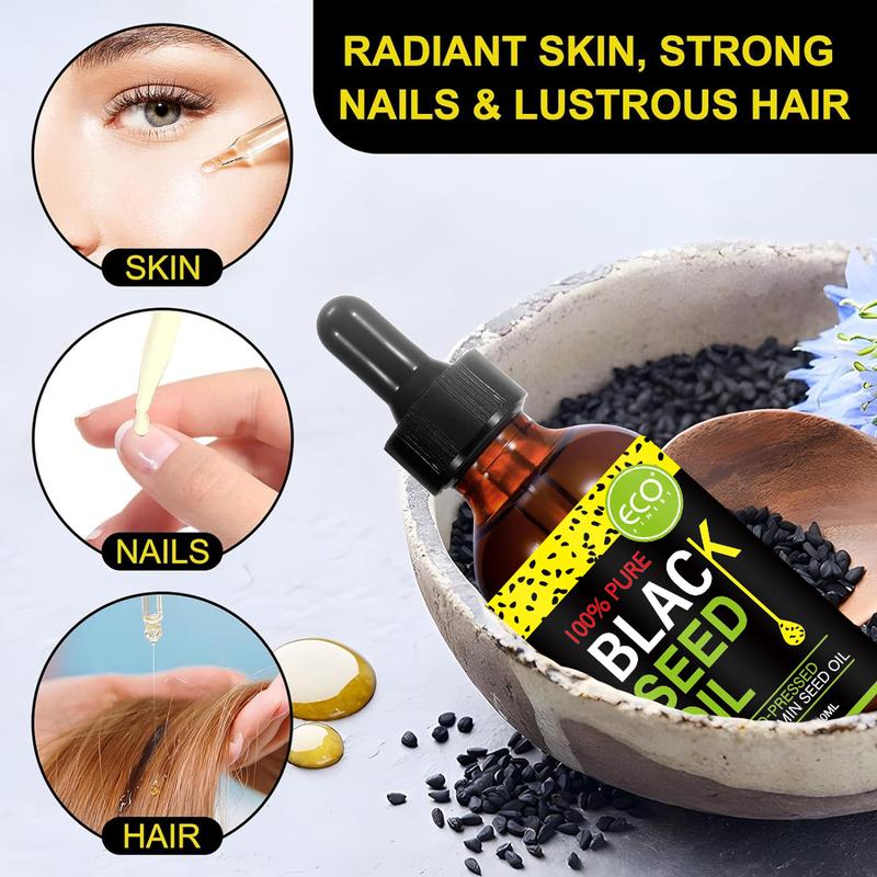 ECO FINEST Black Seed Oil - 3 Times Thymoquinone, 100% Turkish Black Cumin Seed Oil, Liquid Pure Blackseed Oil,  Skincare Skin Repair Serums Comfort