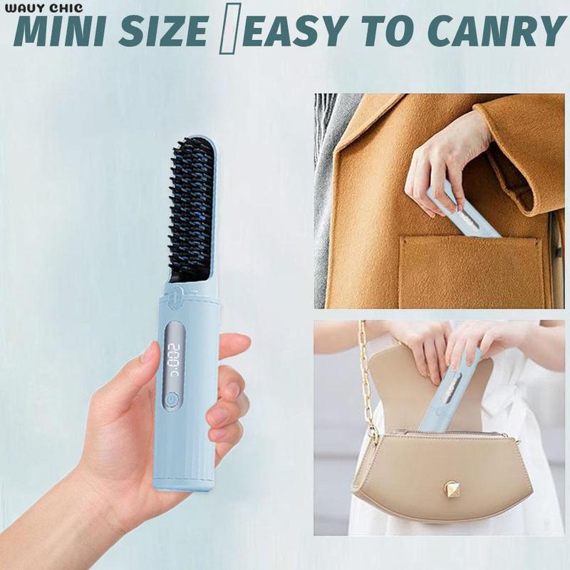 [Wavy Chic]2024 New Cordless Hair Straightening Brush, Rechargeable Portable Mini Hair Straightener, Negative Ion Hair Care Comb, Curly Hair Straightening 2 in 1