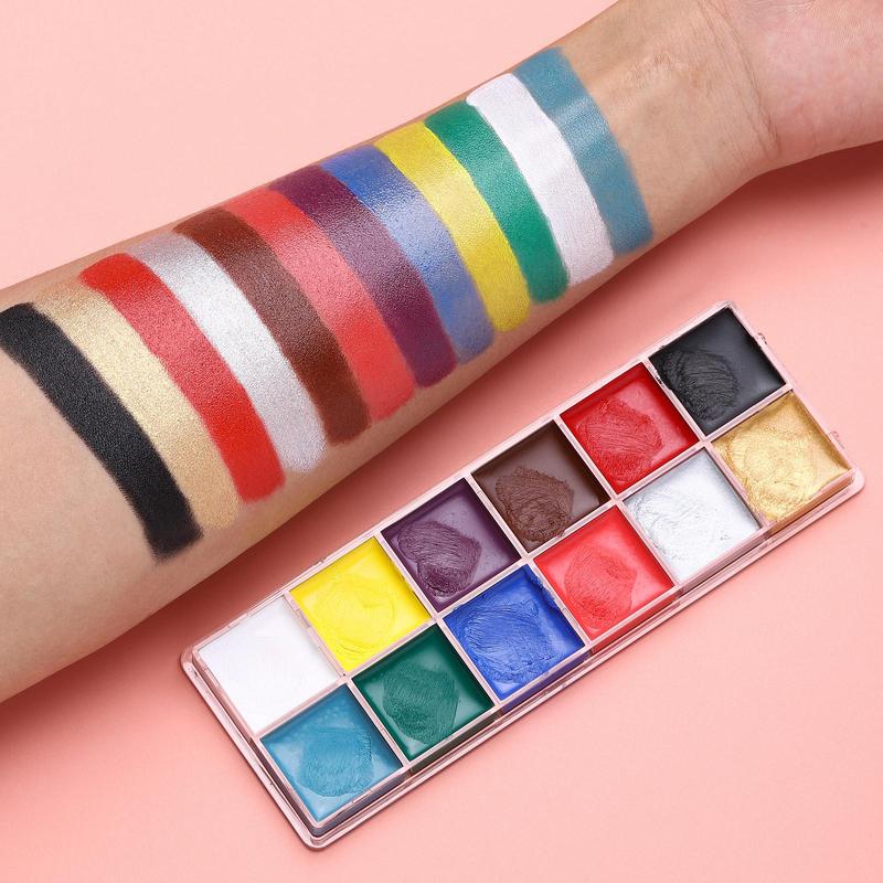 12 Colors Face & Body Paint Palette, 1 Box Highly Saturation DIY Body Paint Palette, Body Makeup for Cosplay, Party, Festival