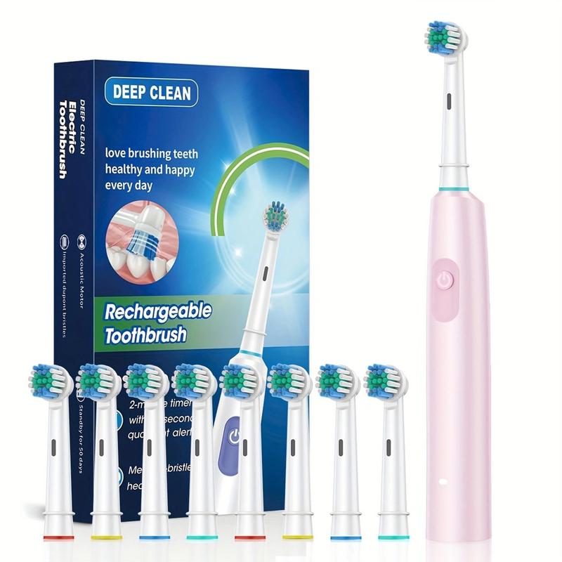 Rechargeable Electric Toothbrush Set, 1 Box Electric Toothbrush with 8 Counts Replacement Brush Heads, Intelligent Timer Toothbrushes for Adults, Christmas Gift