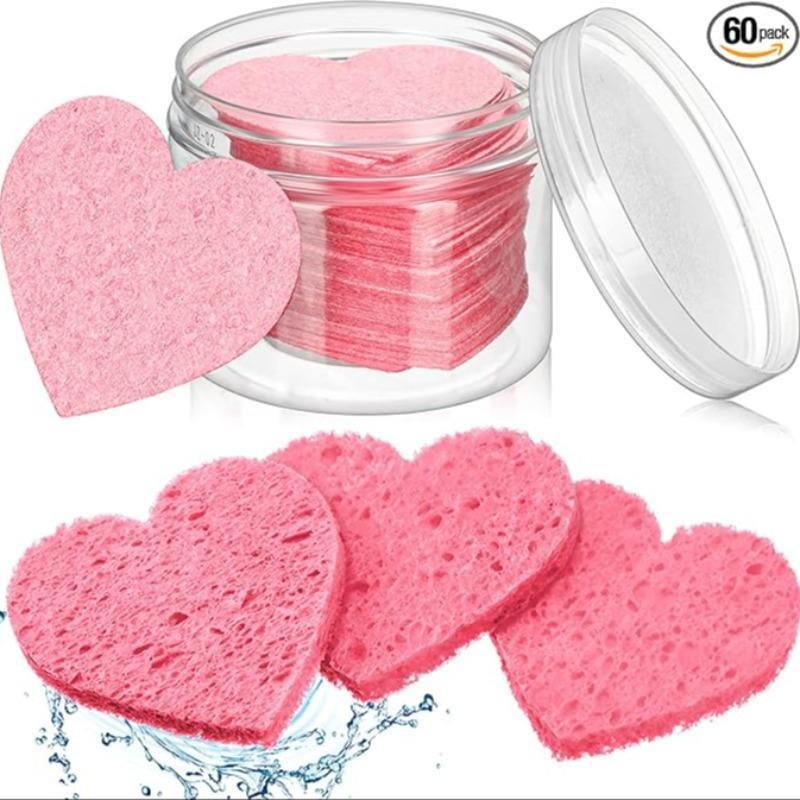 Comfort Skincare Heart Shaped Facial Cleansing Sponge, 60pcs Heart-shaped Compressed Facial Sponge, Professional Cosmetic Spa Facial Sponges, Summer Gift, Beauty Blenders